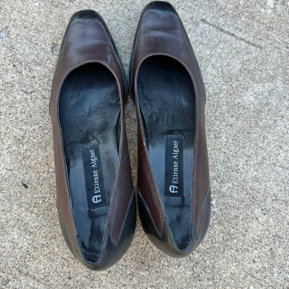 Etienne Aigner Analee Block Heel Pump Womens 7.5M Brown Black